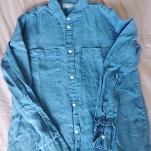 Everlane Denim-Blue Linen Casual Button-Down Shirtdress